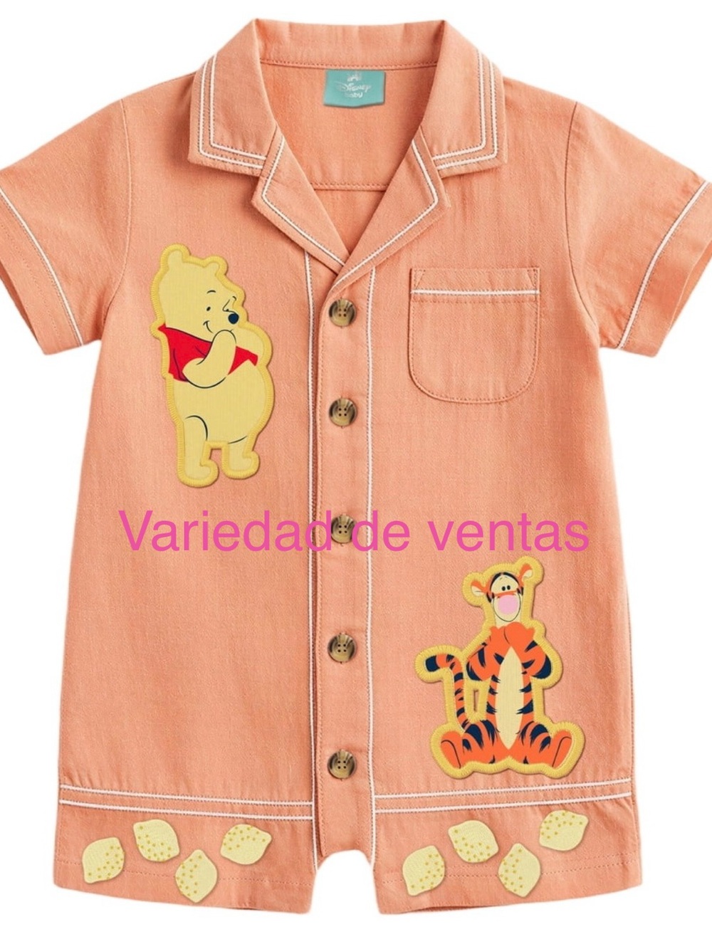 Kids Peach Winnie the Pooh & Tigger Short Romper